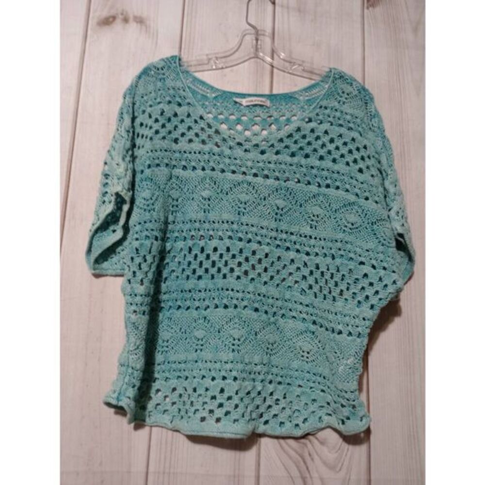 Maurices Shirt Ladies 1x Blue Crotchet Short Sleeve